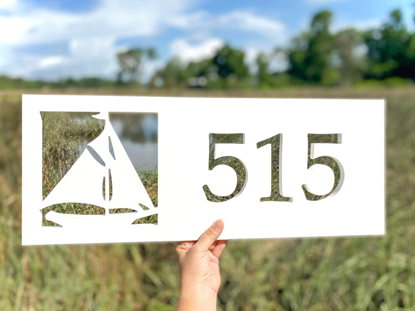 Sailboat Address Sign, Weatherproof Horizontal House Numbers, Nautical Address Plaque, Sailing Home Decor, Coastal Beach House Decor