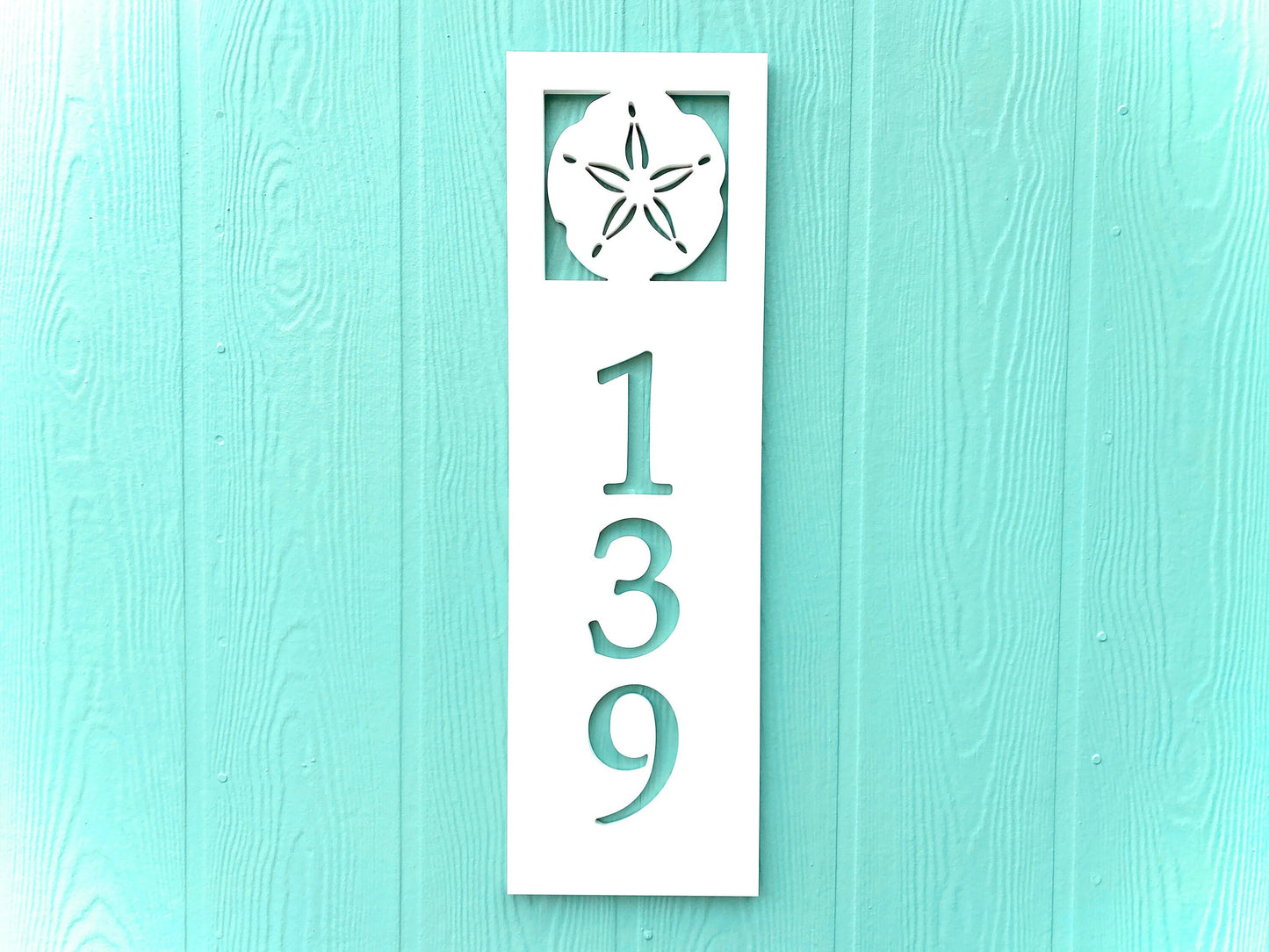 Sand Dollar Address Sign for Beach House, Vertical House Numbers, Weatherproof PVC Sign, Coastal Home Address Plaque, Exterior Home Decor