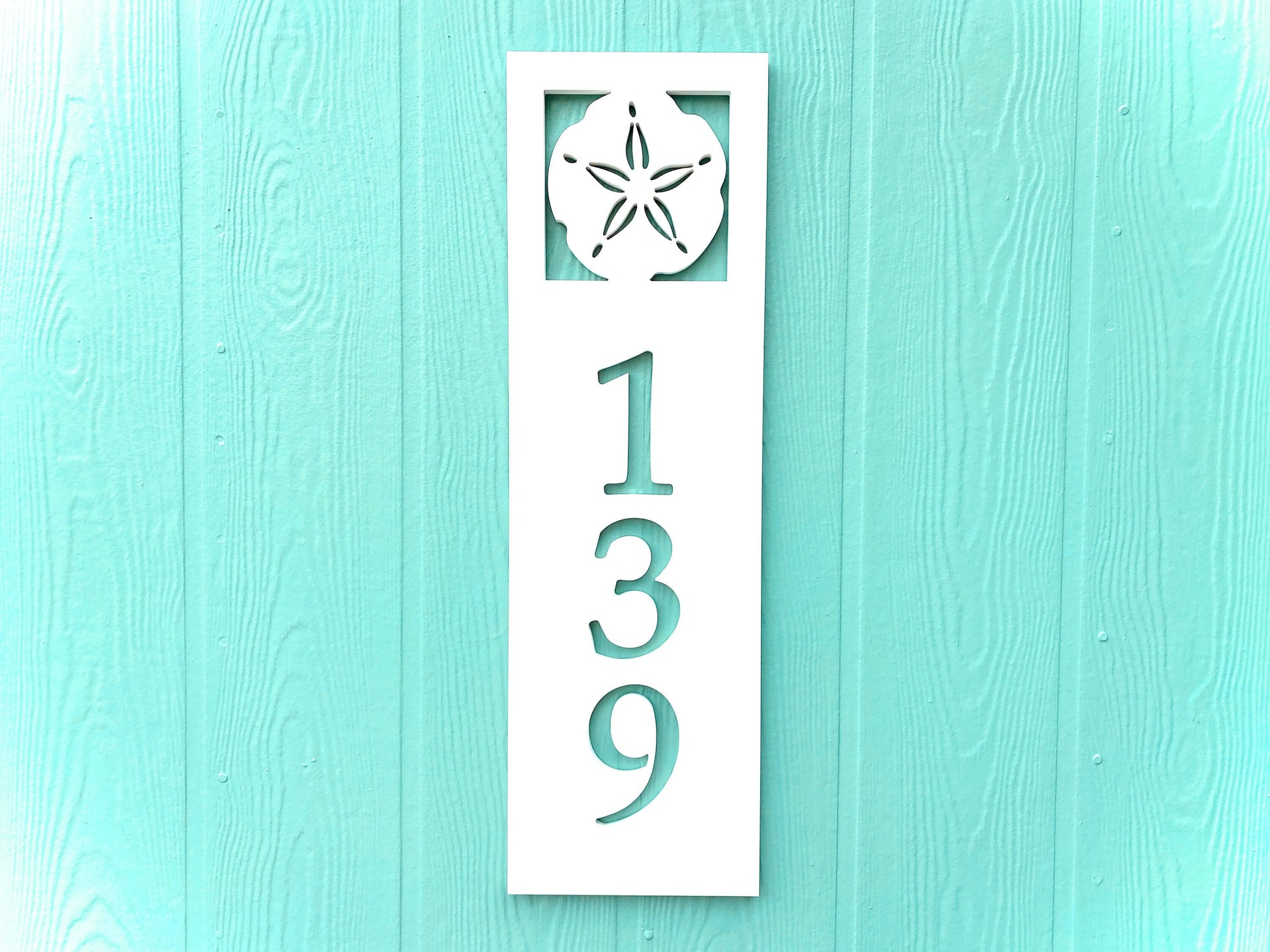 Sand Dollar Address Sign for Beach House, Vertical House Numbers, Weatherproof PVC Sign, Coastal Home Address Plaque, Exterior Home Decor