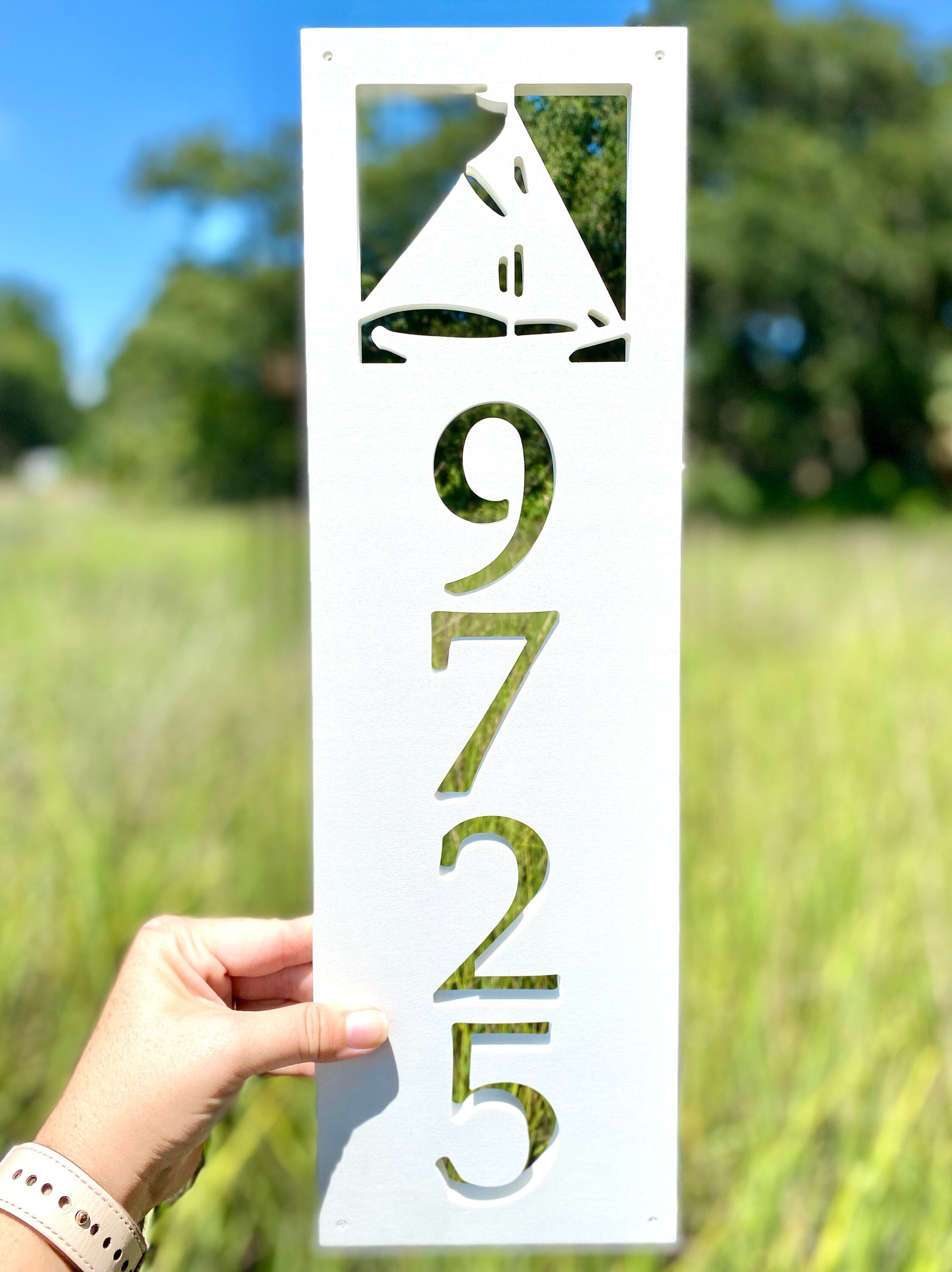 Sailboat Address Sign for House, Vertical Weatherproof House Numbers, Coastal Beach House Address Plaque, Outdoor Nautical Home Decor