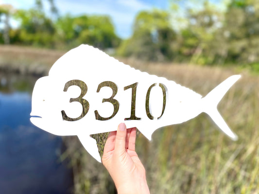 Mahi Mahi Fish Address Sign, PVC Weatherproof Sign, Tropical Dolphinfish Decor, Beach House Address Numbers, Outdoor Coastal Home Decor