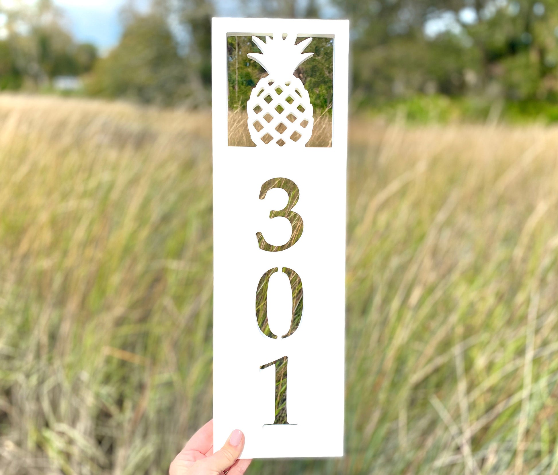 Vertical Pineapple Address Sign, Coastal Beach House Address Plaque, Outdoor PVC Weatherproof House Numbers, Tropical Exterior Home Decor