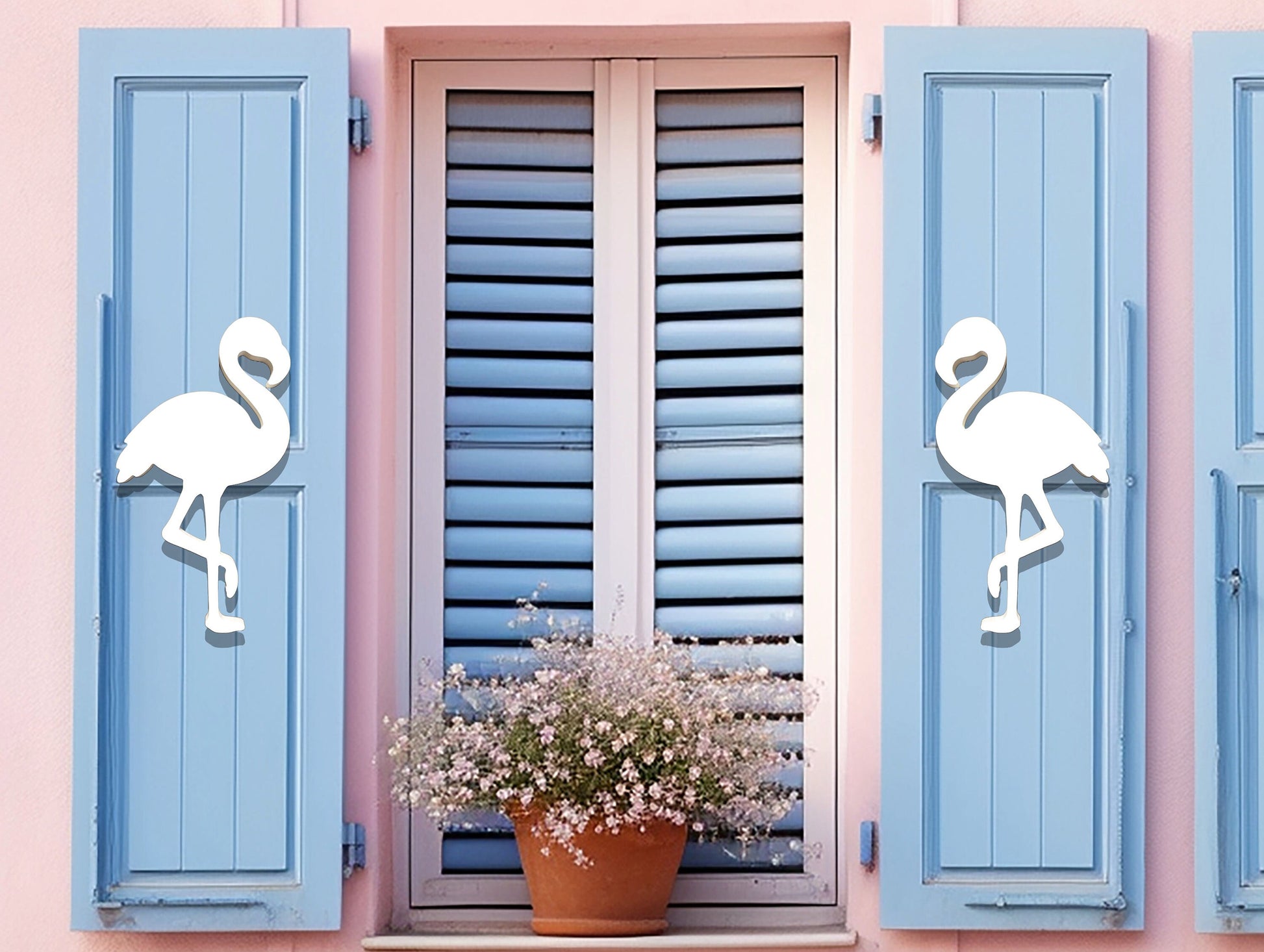 Flamingo Shutter Add-On Decoration Set, Weatherproof Shutter Embellishments, Exterior Coastal Beach House Decor, Tropical Bird Home Decor