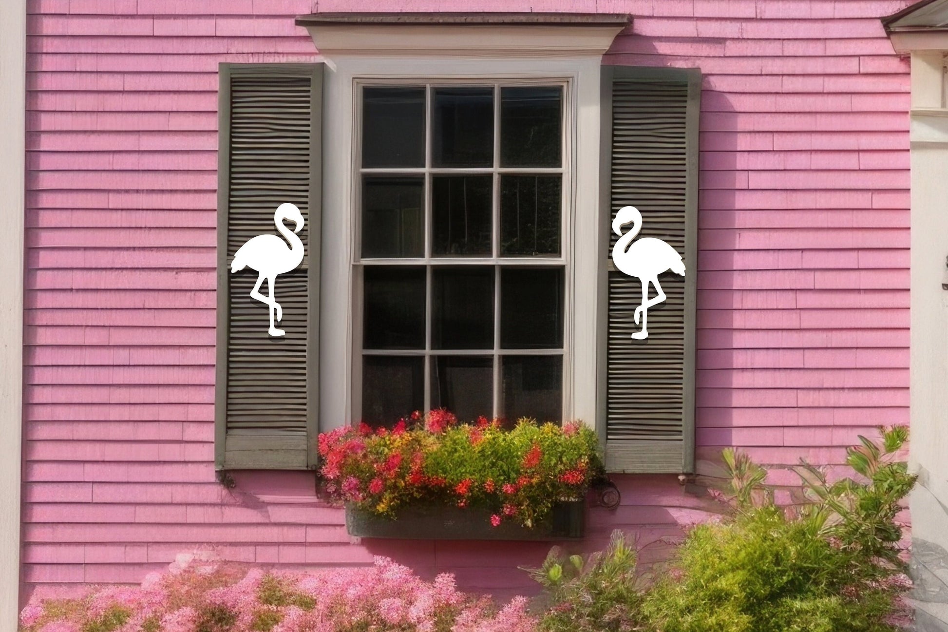 Flamingo Shutter Add-On Decoration Set, Weatherproof Shutter Embellishments, Exterior Coastal Beach House Decor, Tropical Bird Home Decor