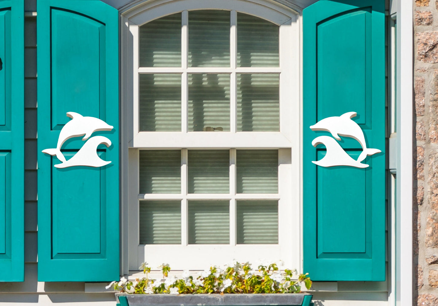 Dolphin Shutter Add-On Decorations Set, Weatherproof PVC Exterior House Decor, Beach House Decor, Coastal Home Shutter Embellishments