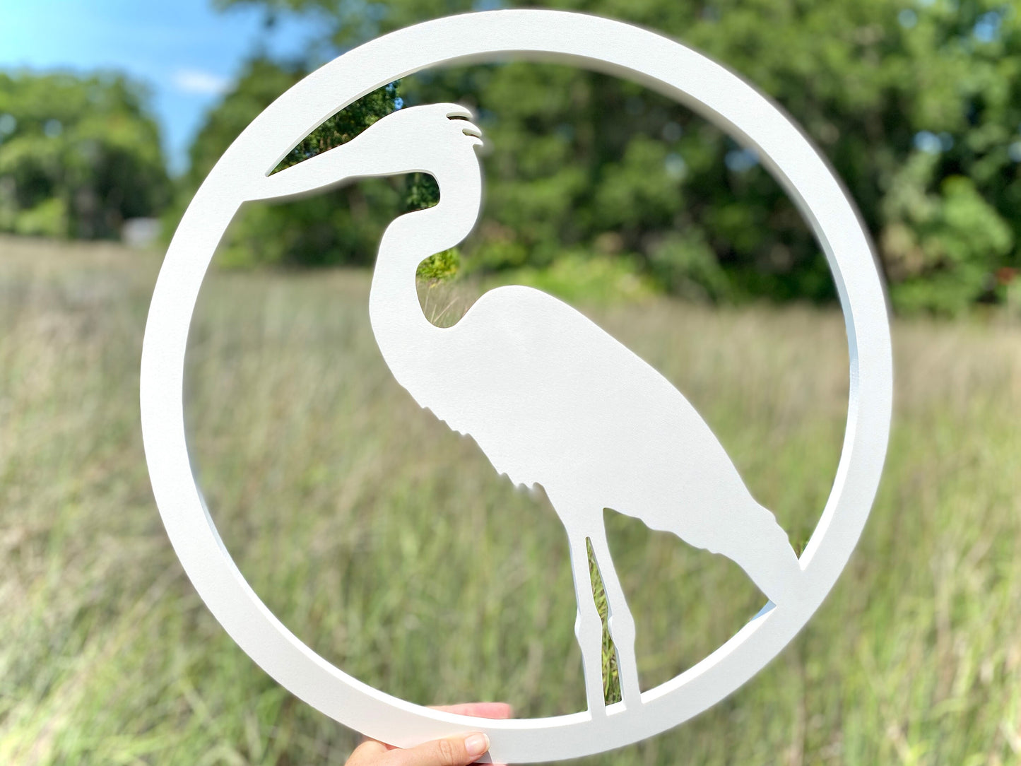 Large Weatherproof Heron, Exterior Coastal Home Decor, Big Outdoor Beach House Wall Art, Round Heron Egret PVC Sign, Marsh Sea Bird Sign