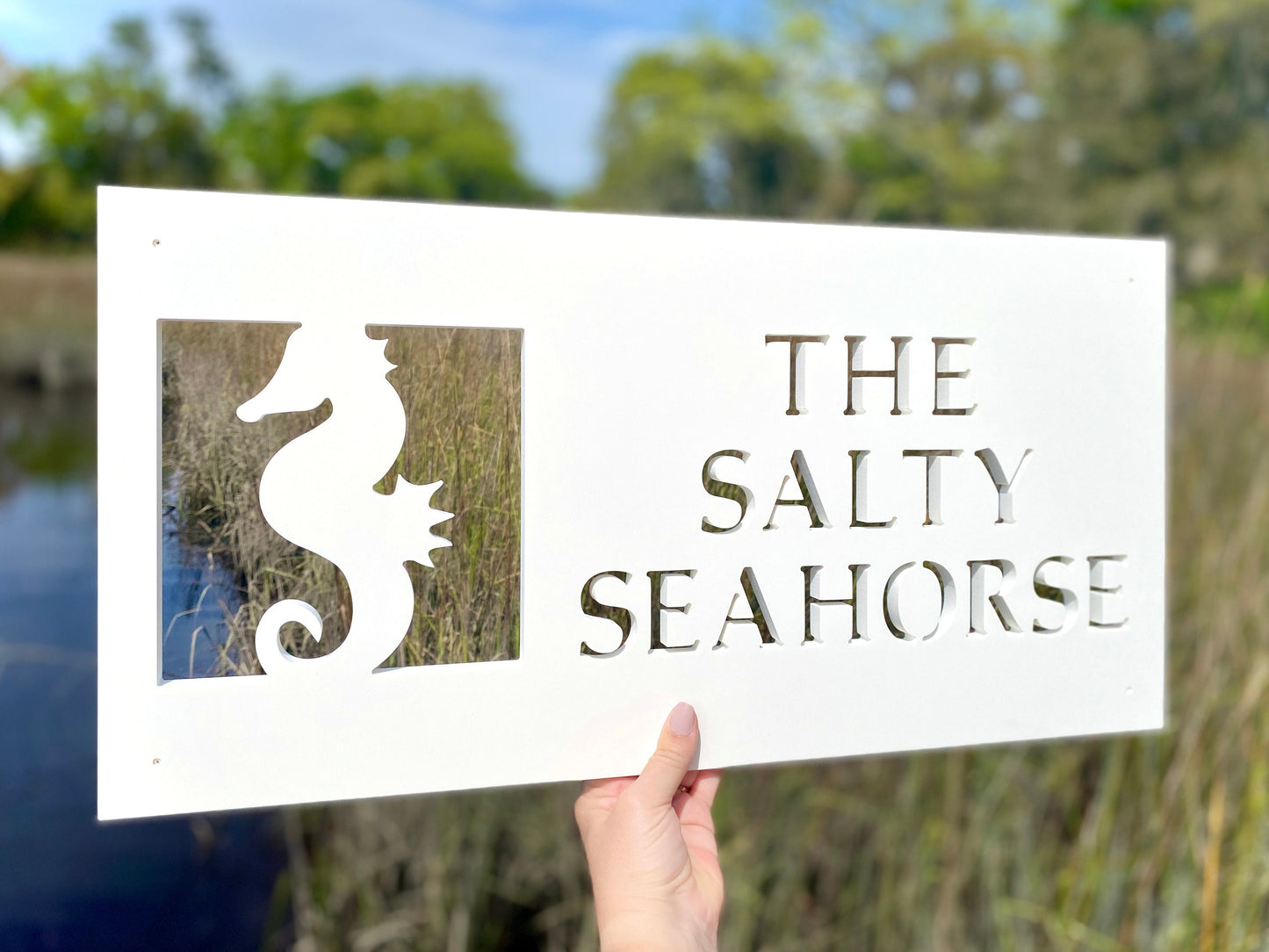 Custom Seahorse House Name Sign, Weatherproof Personalized Home Name, Coastal Beach House Decor, Outdoor Exterior PVC Sign, Coastal Cottage