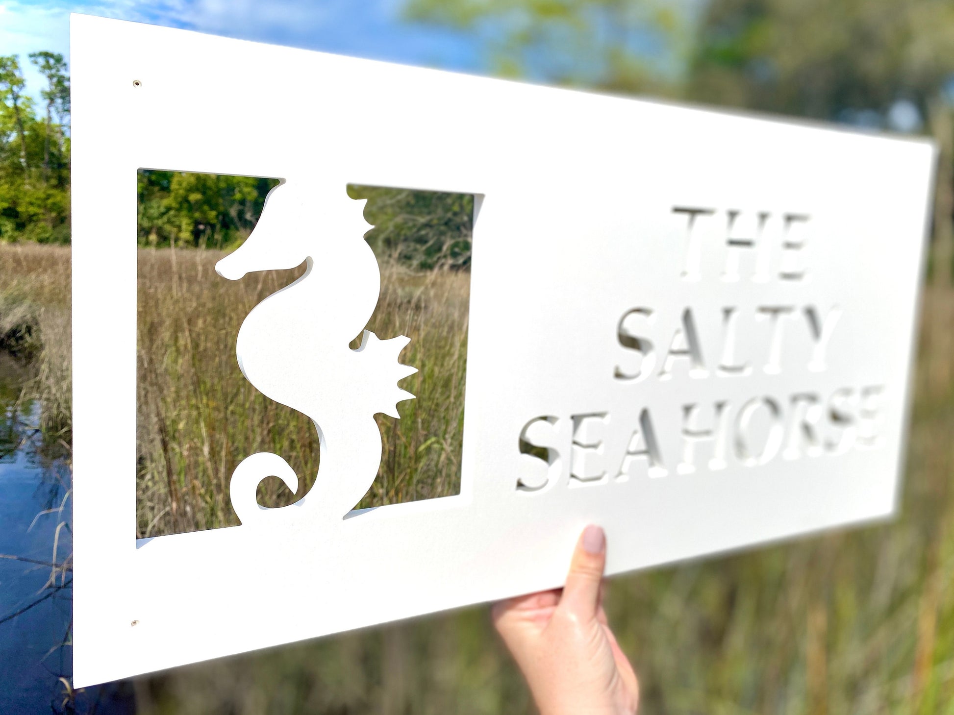 Custom Seahorse House Name Sign, Weatherproof Personalized Home Name, Coastal Beach House Decor, Outdoor Exterior PVC Sign, Coastal Cottage