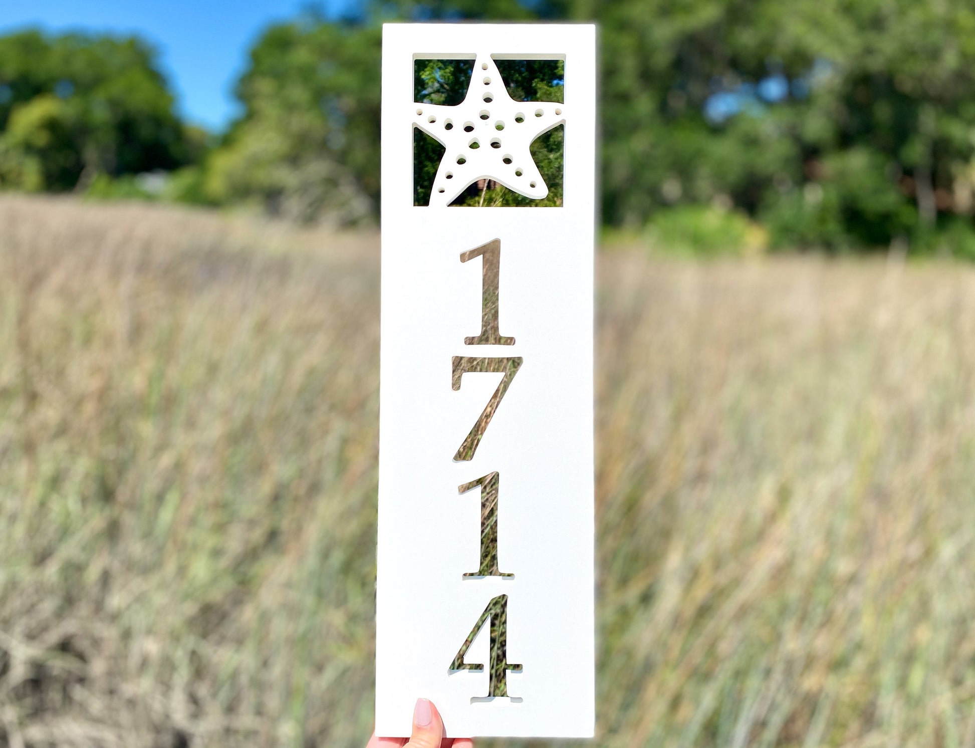 Vertical Starfish Address Sign, Weatherproof PVC House Numbers, Coastal Beach House Address Plaque, Exterior Home Decor, Housewarming Gift