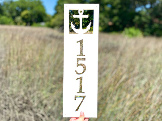 Vertical Anchor Address Sign, Coastal Beach House Address Plaque, Outdoor PVC Weatherproof House Numbers, Nautical Exterior Home Decor