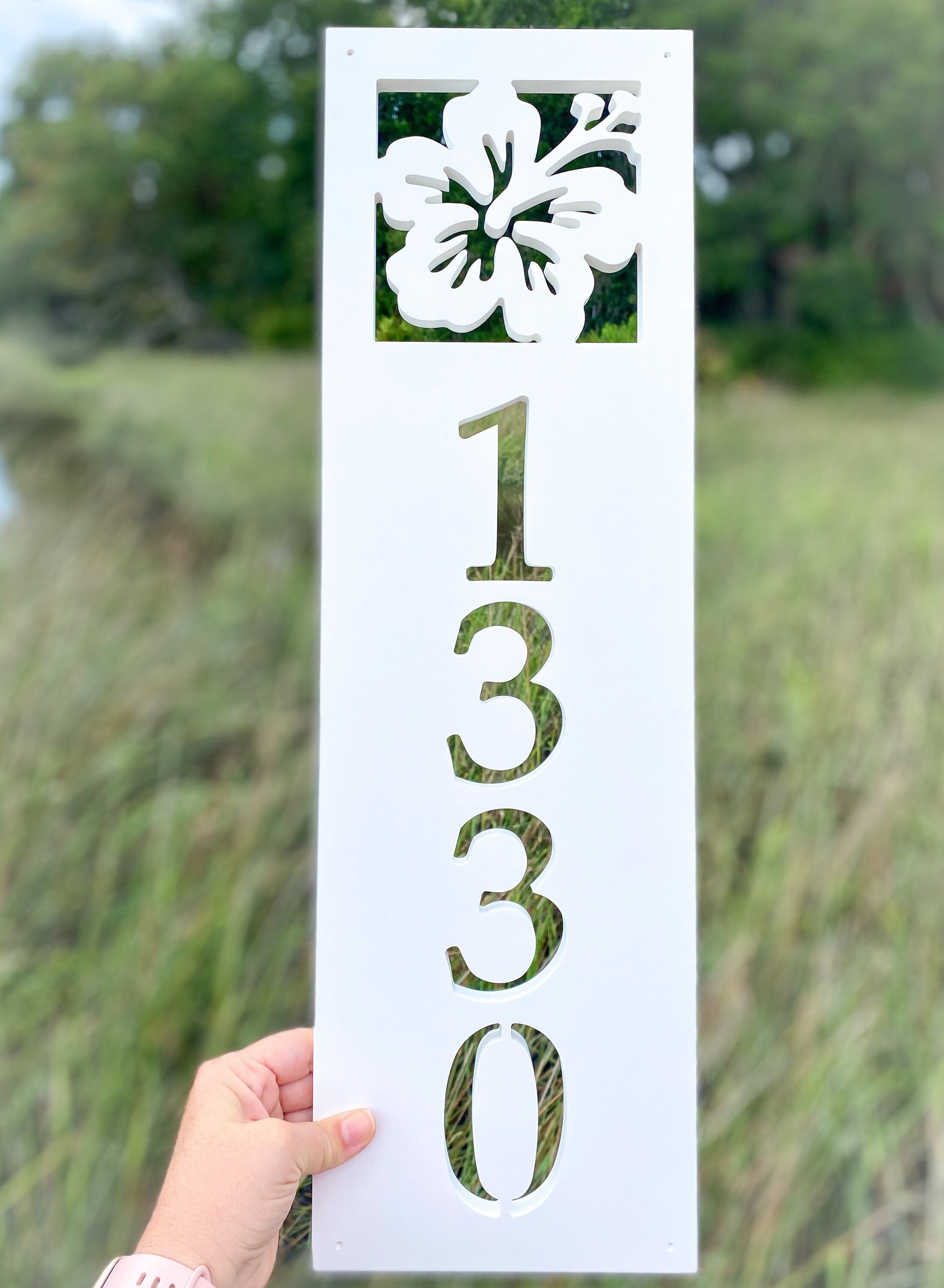 Vertical Hibiscus Flower Address Sign, Tropical Home Decor, Beach House Address Plaque, Outdoor PVC Weatherproof House Numbers