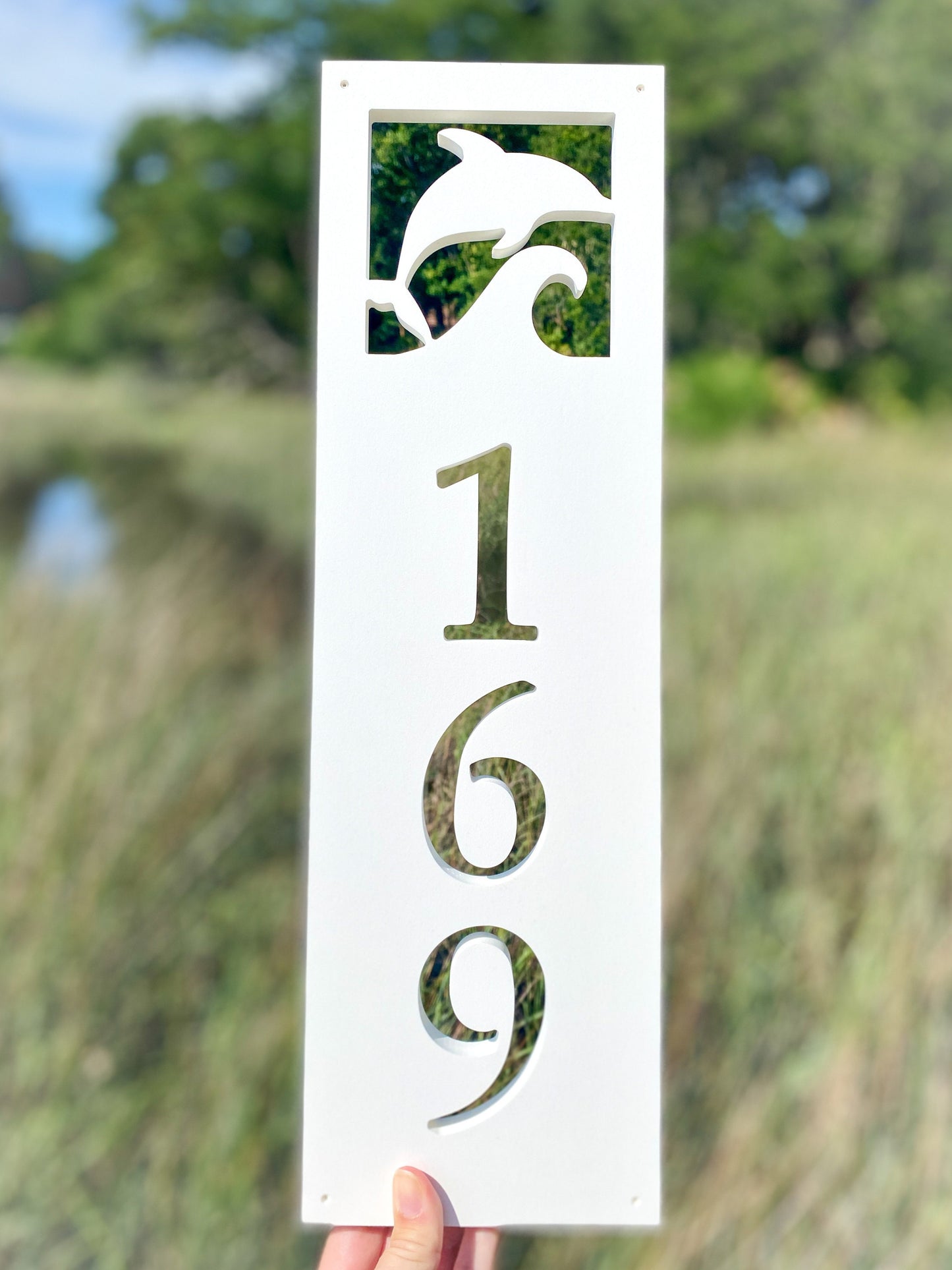 Vertical Dolphin Address Sign, Coastal Beach House Address Plaque, Weatherproof House Numbers, Exterior Home Decor, Porpoise Decor