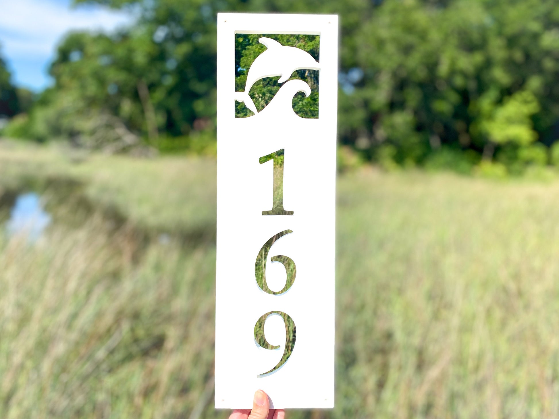 Vertical Dolphin Address Sign, Coastal Beach House Address Plaque, Weatherproof House Numbers, Exterior Home Decor, Porpoise Decor