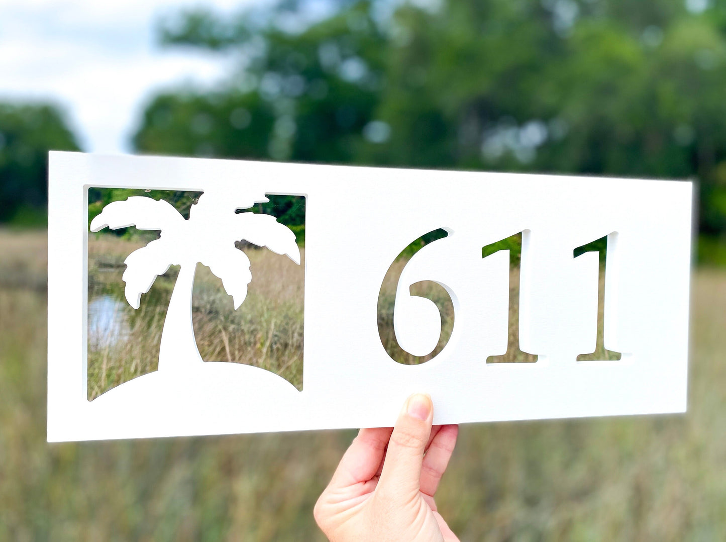 Horizontal Palm Tree Address Sign for House, Coastal Beach House Exterior Decor, Outdoor Weatherproof House Numbers, Tropical Home Decor