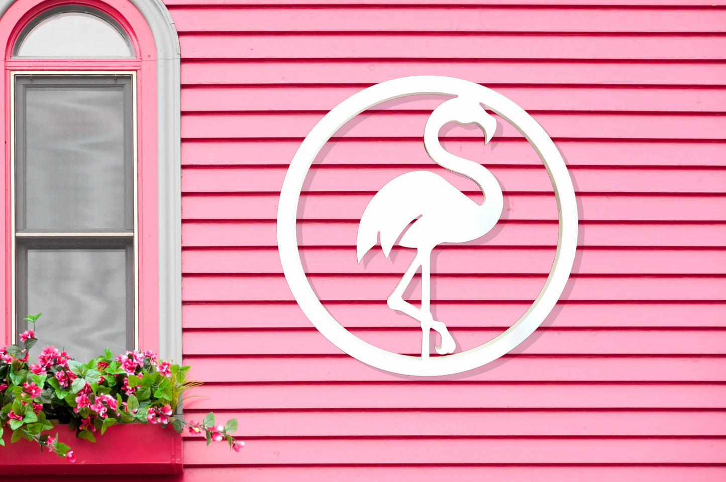 Outdoor Weatherproof Flamingo, Florida Beach House Exterior Decor, Large Round Flamingo Sign, Tropical Flamingo Bird Decoration