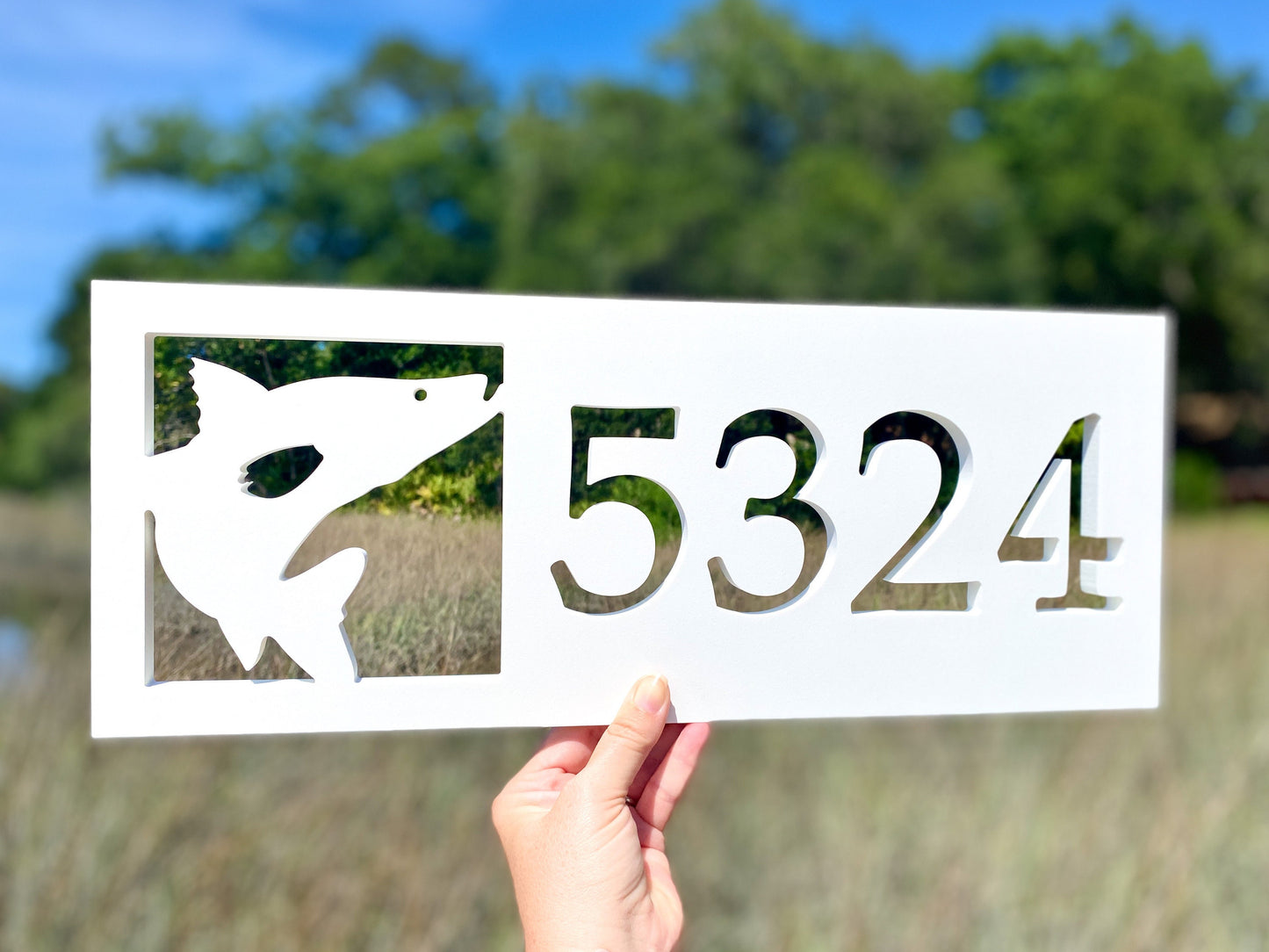 Horizontal Snook Fish Address Sign, Weatherproof PVC House Numbers, Exterior Saltwater Fishing Decor, Coastal Beach House Address Plaque