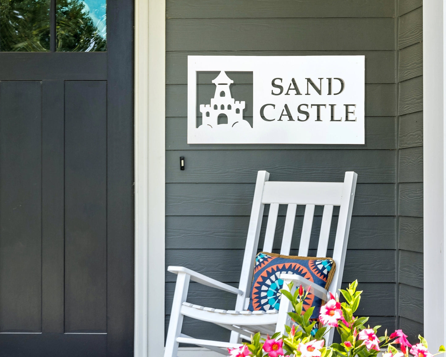 Custom Sandcastle Beach House Name Sign, Weatherproof Personalized Home Name, Coastal Home Decor, Outdoor Exterior Sign, Beach Cottage Sign