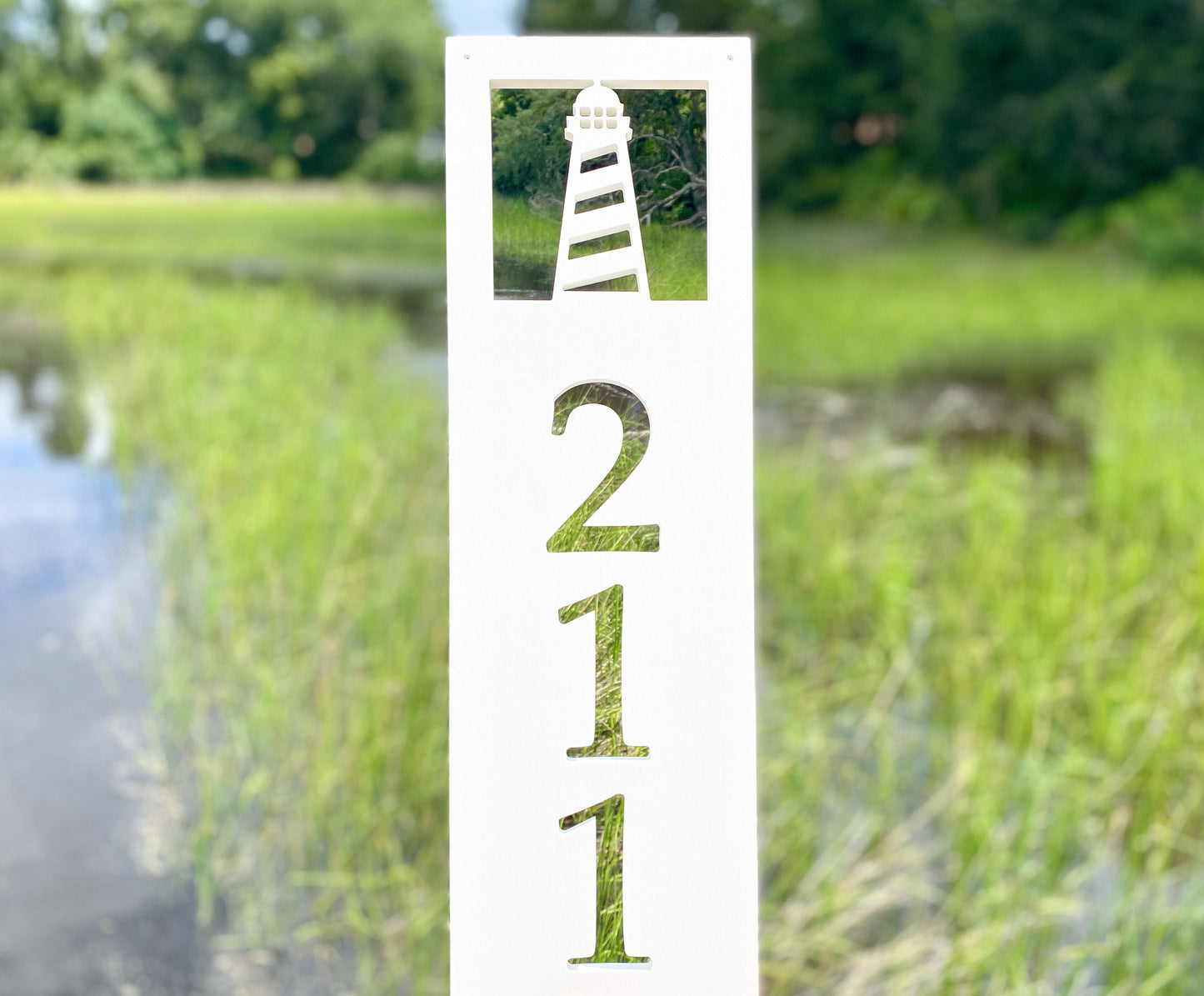 Vertical Lighthouse Address Sign, Coastal Beach House Address Plaque, Outdoor Weatherproof House Numbers, Exterior Nautical Home Decor