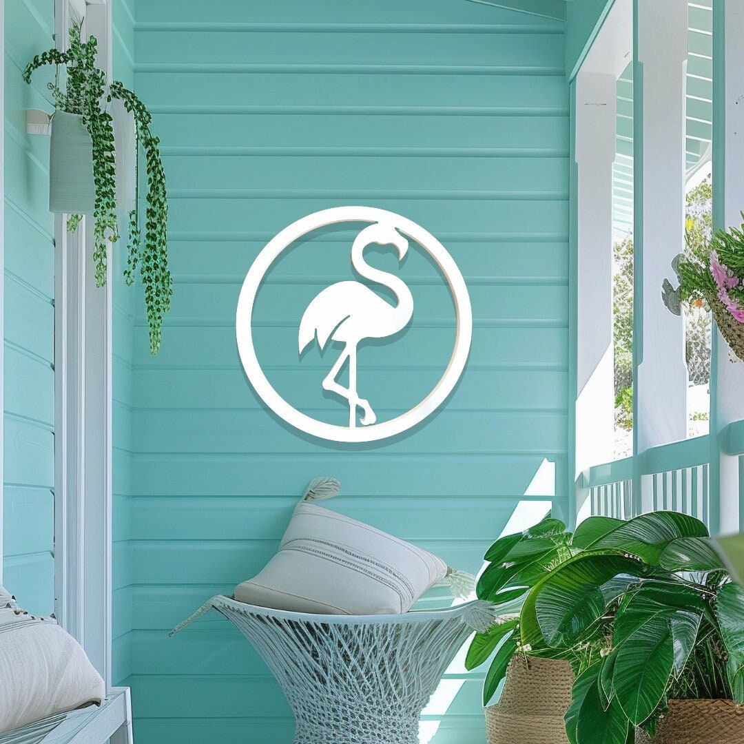 Outdoor Weatherproof Flamingo, Florida Beach House Exterior Decor, Large Round Flamingo Sign, Tropical Flamingo Bird Decoration