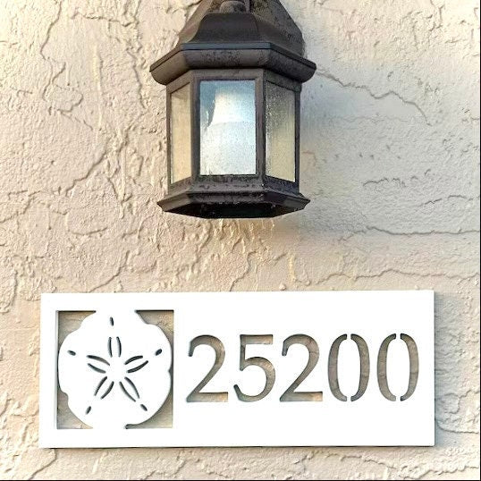 Weatherproof Sand Dollar Address Sign, Horizontal Beach House Numbers, Coastal Cottage Outdoor Decoration, Outdoor Beach Home Address Plaque