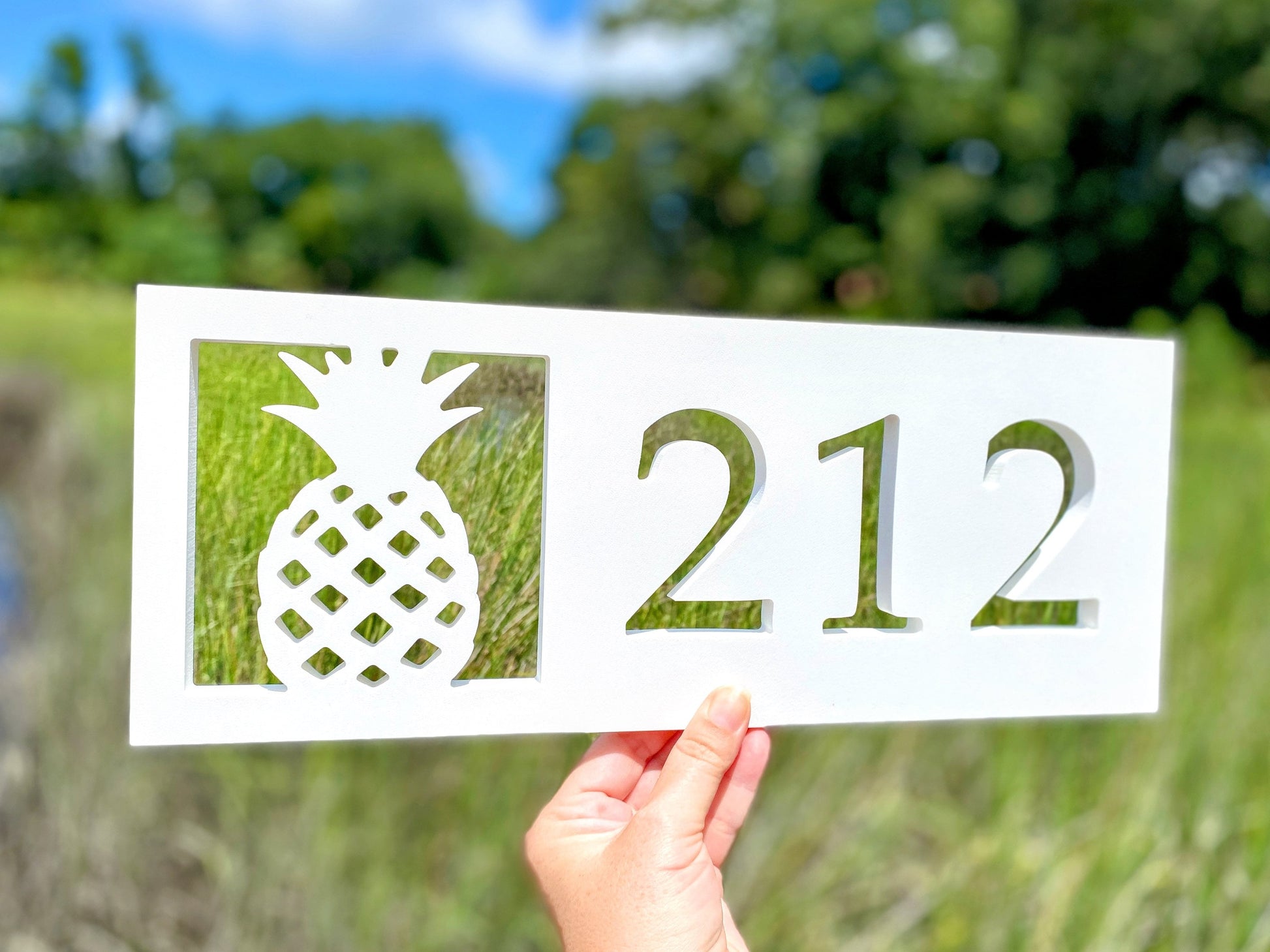 Horizontal Pineapple Address Sign, Weatherproof House Numbers, Tropical Exterior Home Decor, Coastal Beach House Decor, Housewarming Gift