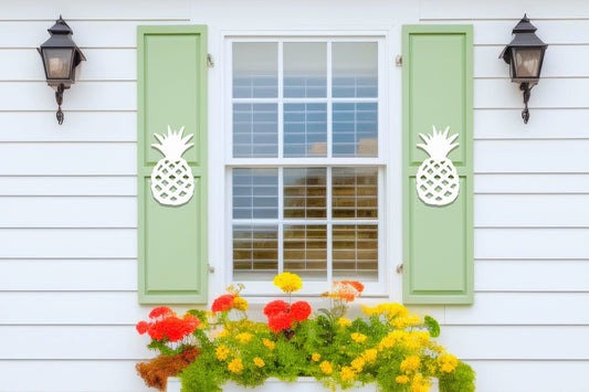 Pineapple Shutter Add-On Decoration Set, Weatherproof Shutter Embellishments, Exterior Coastal Beach House Decor, Tropical Fruit Home Decor