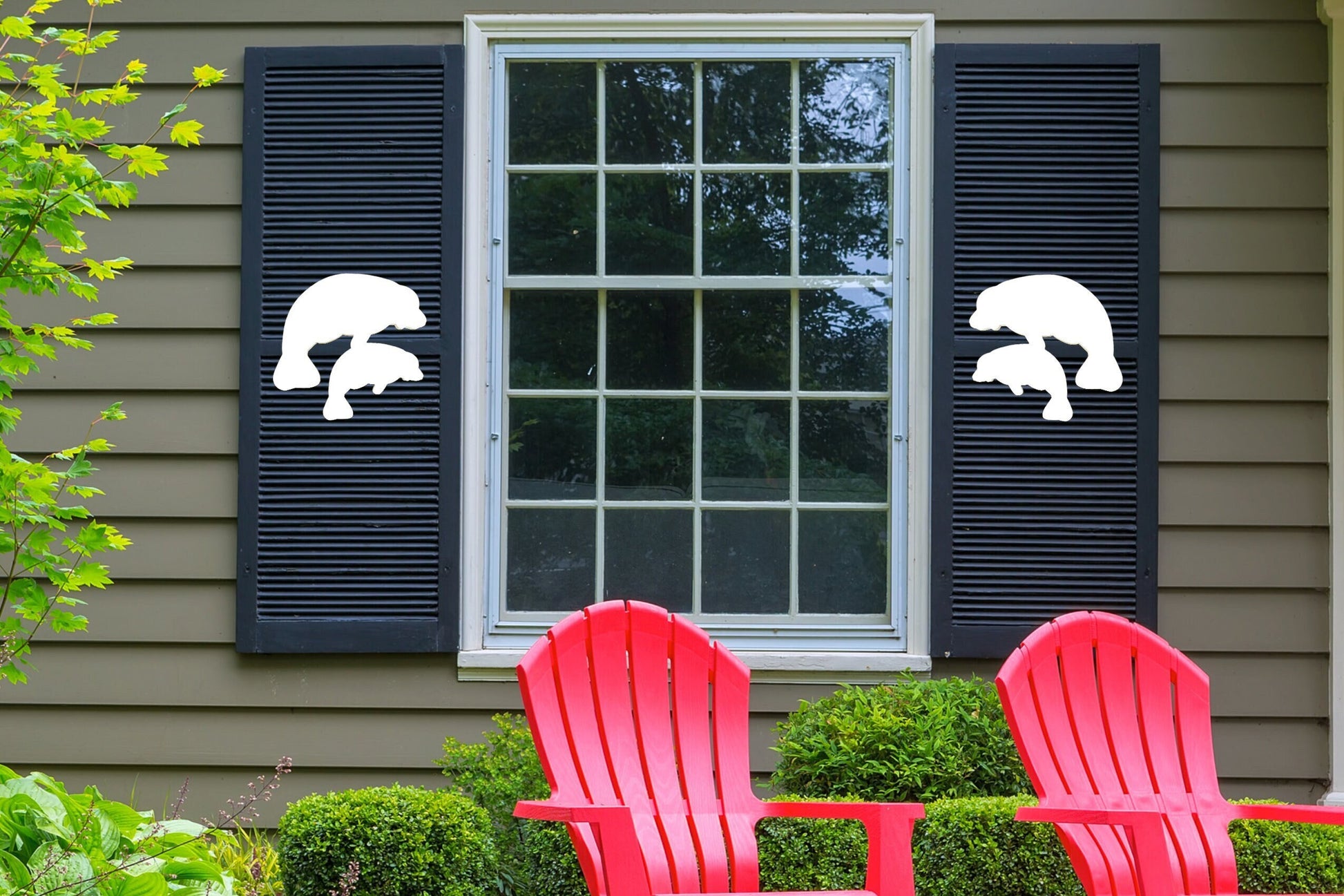 Manatee Shutter Add-On Decorations Set, Weatherproof PVC Exterior House Decor, Beach River House Decor, Coastal Home Shutter Embellishments