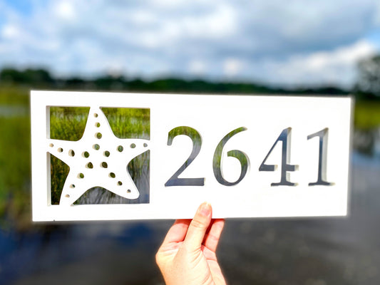 Starfish Address Sign for Beach House, Weatherproof Horizontal House Numbers, Coastal Home Address Numbers, Outdoor Starfish Sign