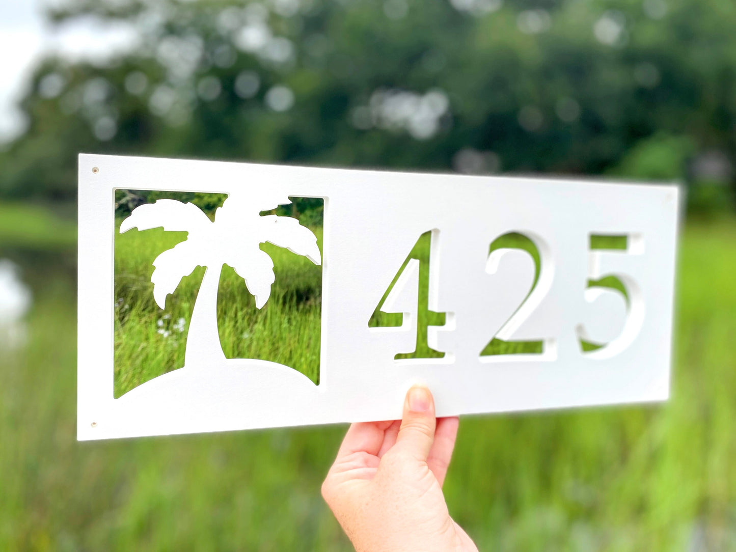 Horizontal Palm Tree Address Sign for House, Coastal Beach House Exterior Decor, Outdoor Weatherproof House Numbers, Tropical Home Decor