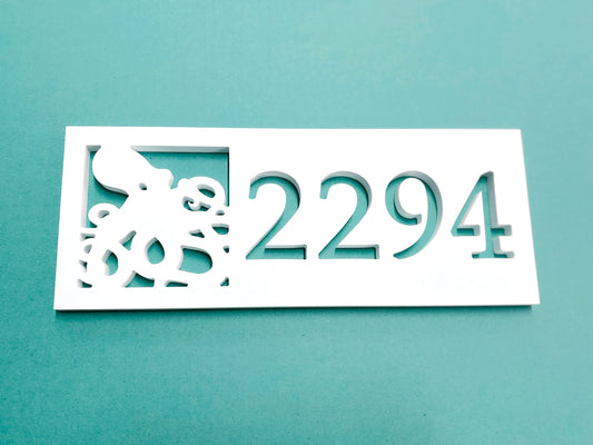 Horizontal Octopus Address Sign, Weatherproof House Numbers, Coastal Beach House Exterior Decor, Outdoor Address Plaque, Ocean Life Decor