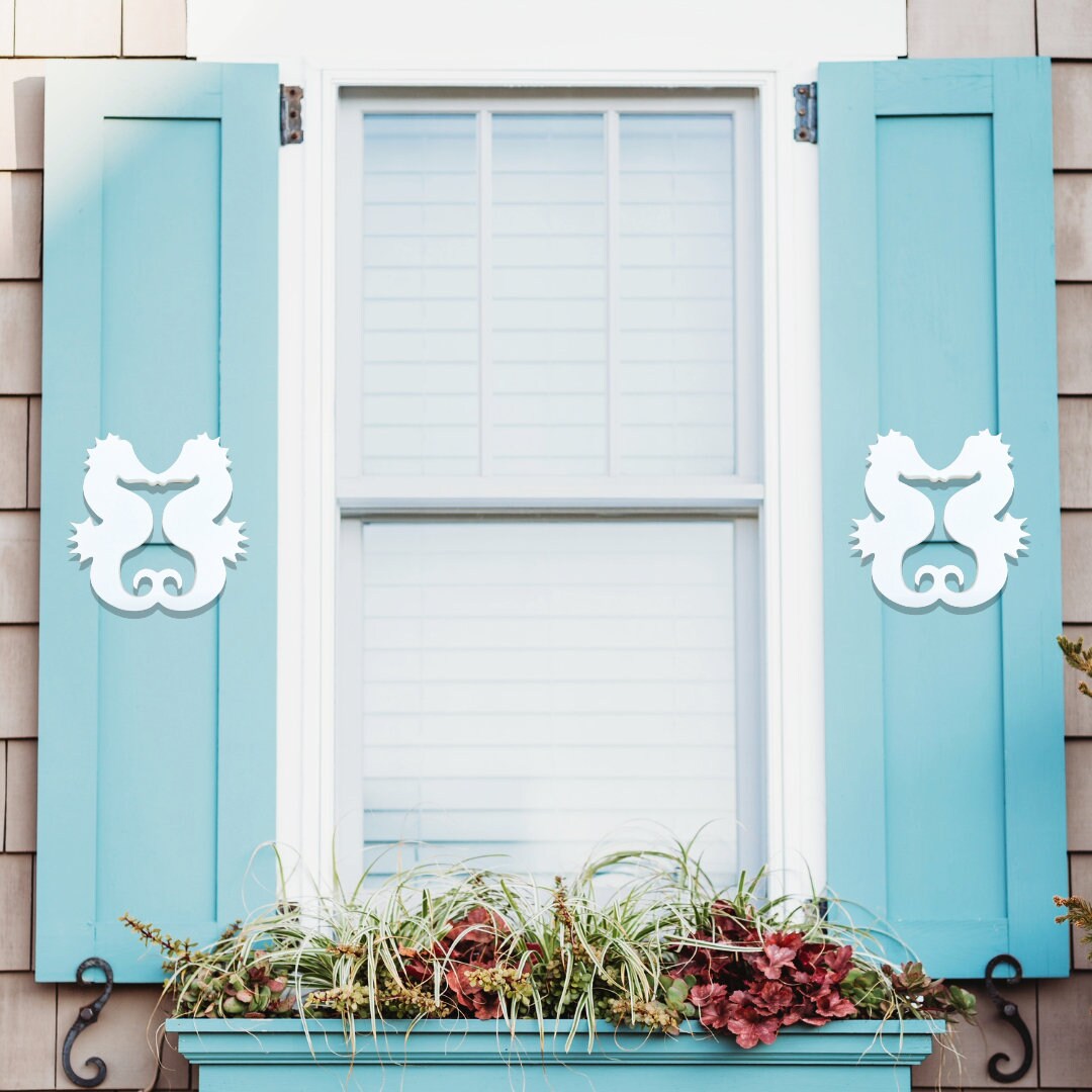 Sea Horse Shutter Add-On Decorations Set, Weatherproof PVC Exterior House Decor, Beach House Decor, Coastal Home Shutter Embellishments