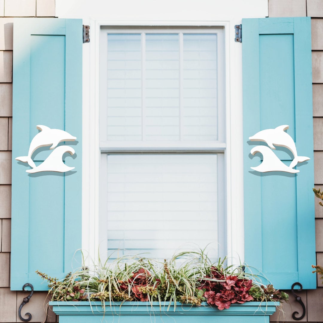 Dolphin Shutter Add-On Decorations Set, Weatherproof PVC Exterior House Decor, Beach House Decor, Coastal Home Shutter Embellishments