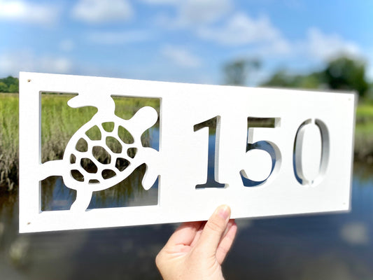 Sea Turtle Address Sign for Beach House, Weatherproof Horizontal House Numbers for Coastal Home, Outdoor Sea Turtle Florida Home Decor