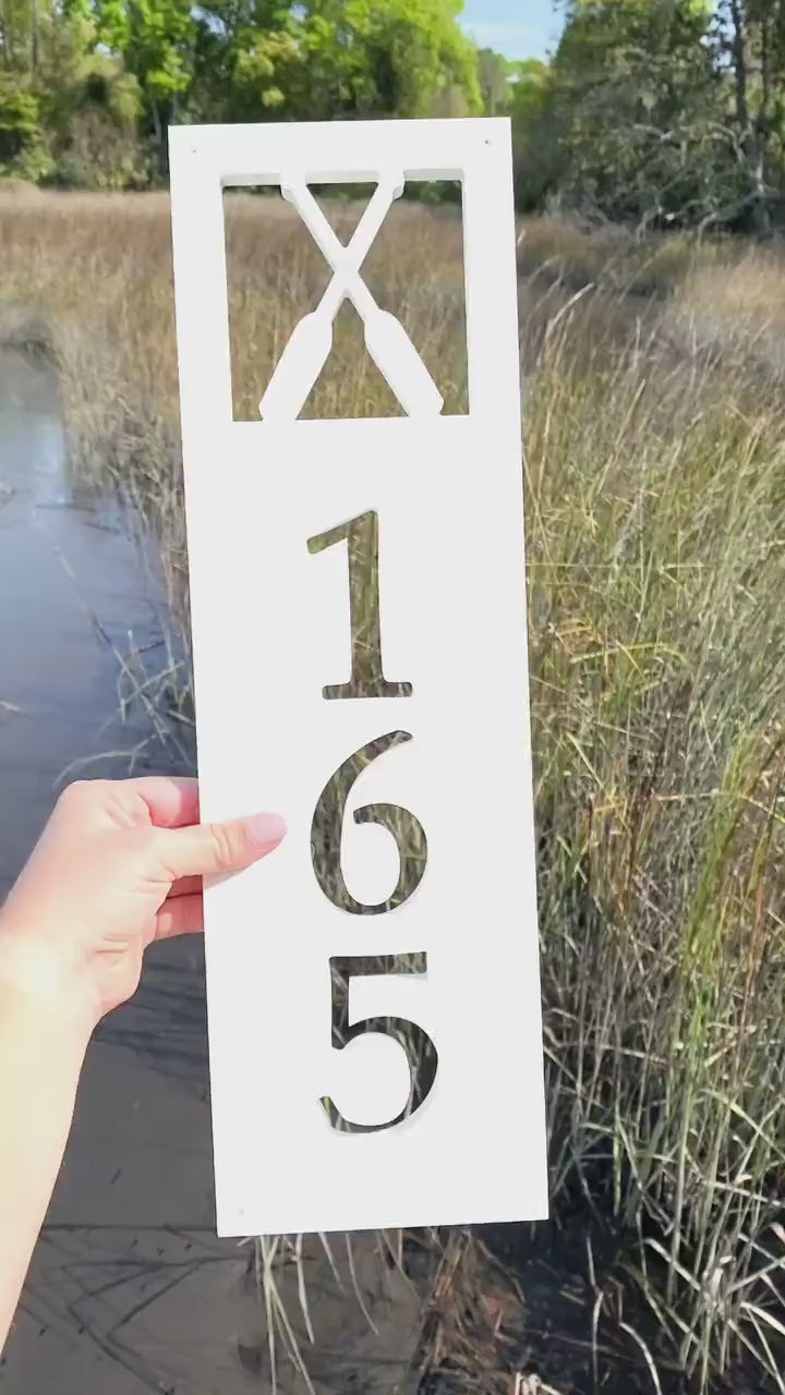 Vertical Canoe Oar Address Sign, Weatherproof PVC House Numbers, Crossed Paddles Address Plaque, Exterior Home Decor for Lake House or Cabin