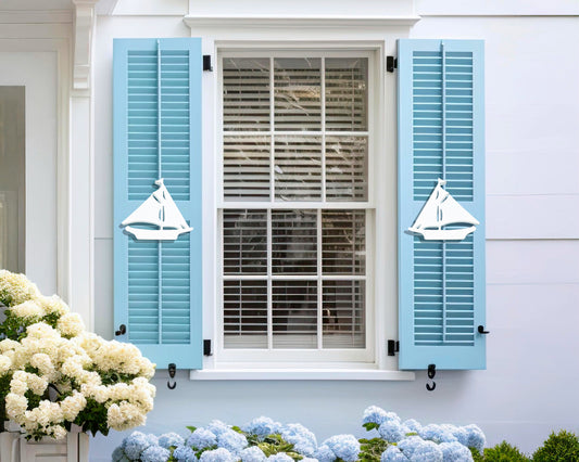 Sailboat Add-On Shutter Embellishments, Window Shutter Decorations for Nautical Beach House or Coastal Home Exterior Decor